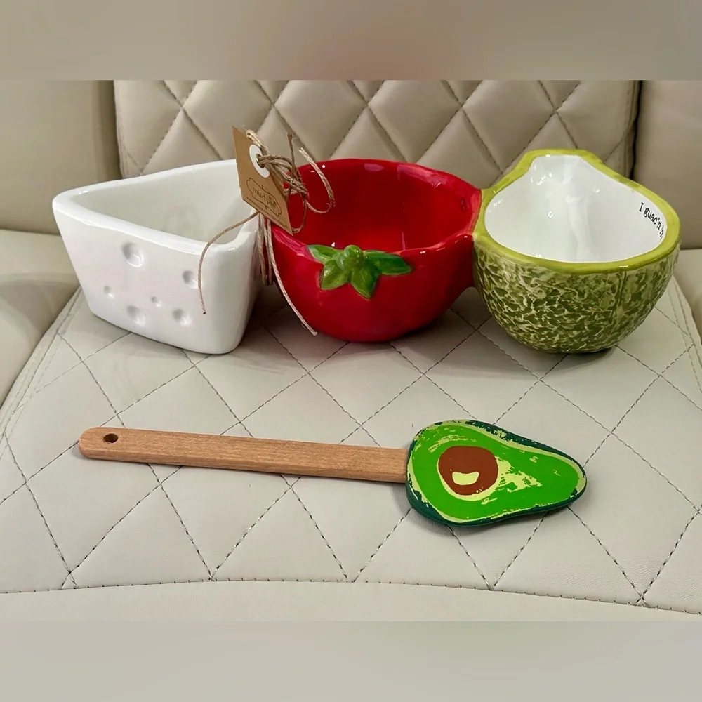Mud Pie Fiesta Dip Bowl Set hand-painted ceramic triple tidbit dish